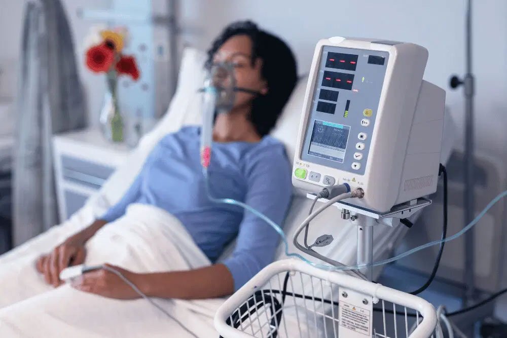 female patient on ventilator